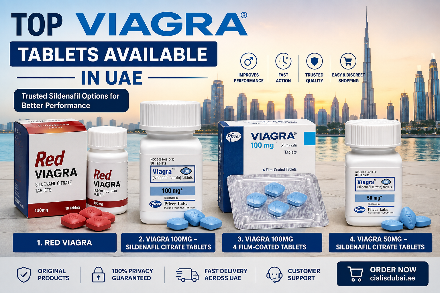 Top Viagra Tablets Available in UAE featuring 50mg and 100mg sildenafil options
